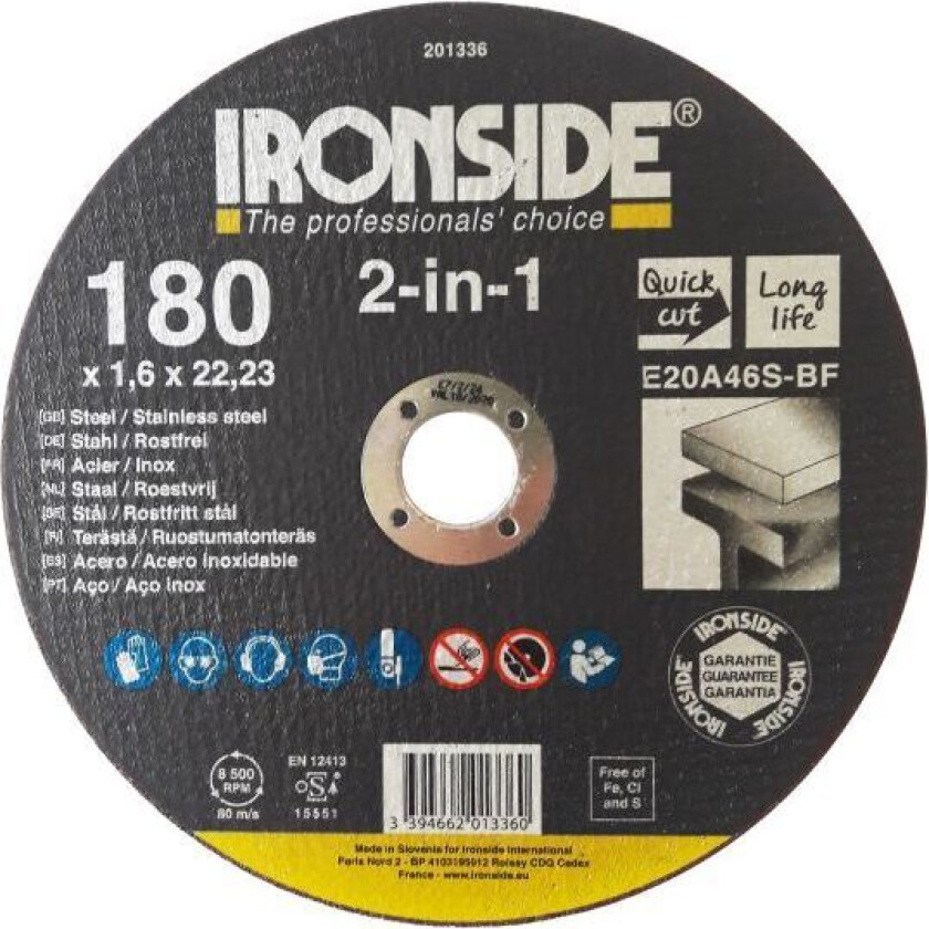 201336 Kappeskive 180 mm, F41, E20A, 2in1 180 x 1,6 x 22 mm