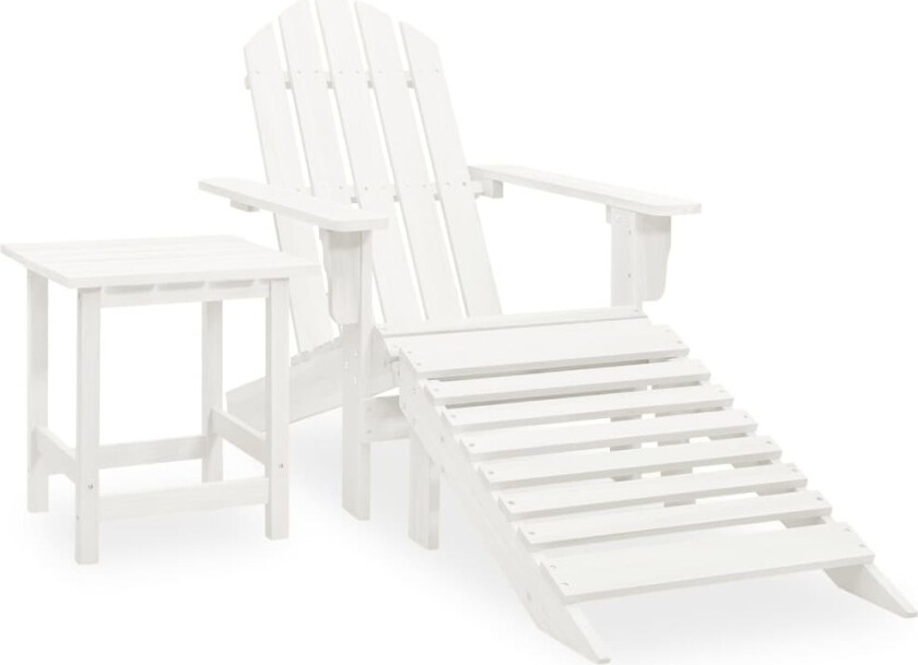 Adirondack hagestol med ottoman og bord heltre gran hvit