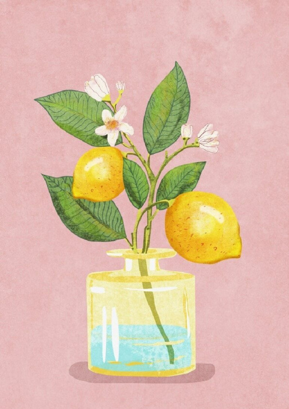 Lemon Bunch In Vase - 50x70 cm