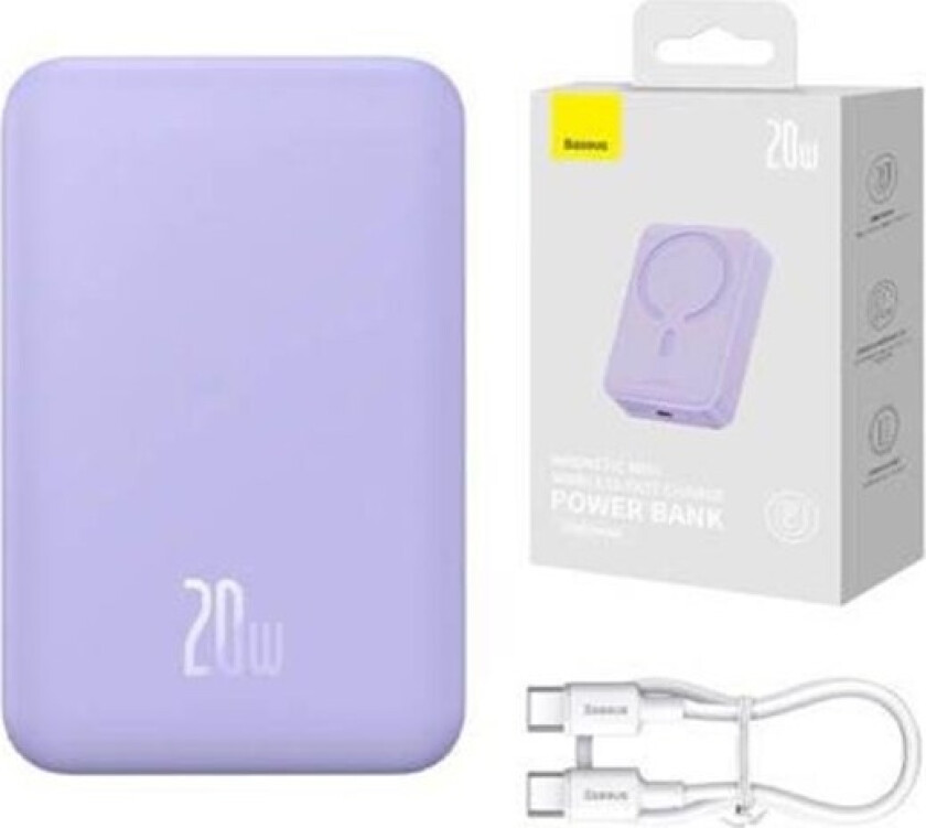 Powerbank Magnetic Mini 20000mAh 20W MagSafe (purple) Nødlader - Lilla - 20000 mAh