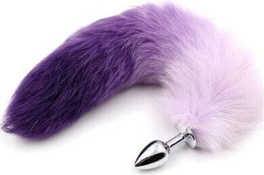 Purple & White Faux Tail With Stainless Plug S Analplugg med hale