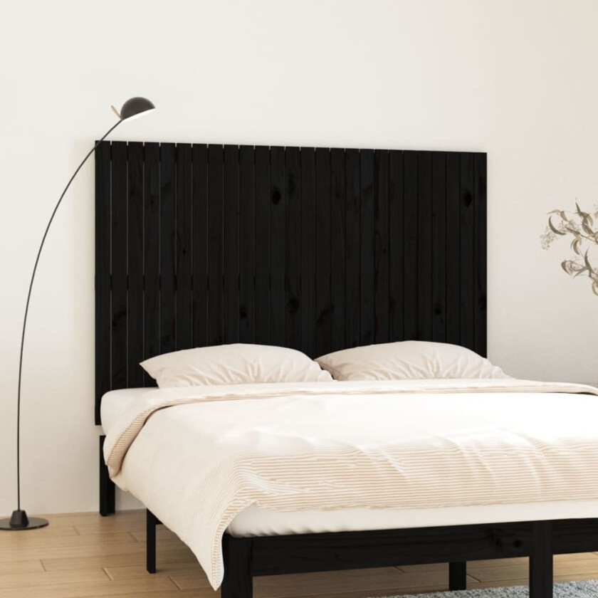 Veggmontert sengegavl svart 166x3x110 cm heltre furu
