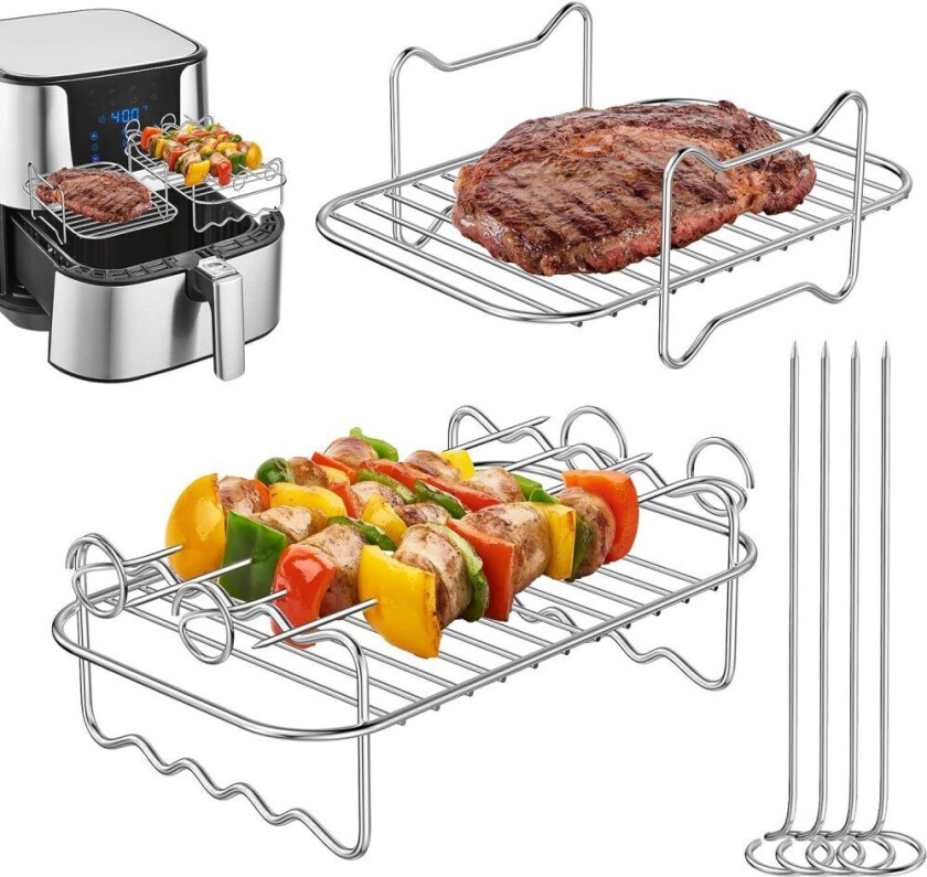 Grillstativ og grillspyd Sett med to forskjellige grillstativ for AirFryer