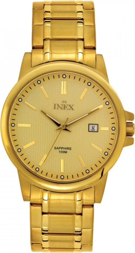 Inex Mens Gold/Gold A69466D7I - Kvarts - Gull - Herreklokker - Rustfritt stål - ledd m/pin - Safir