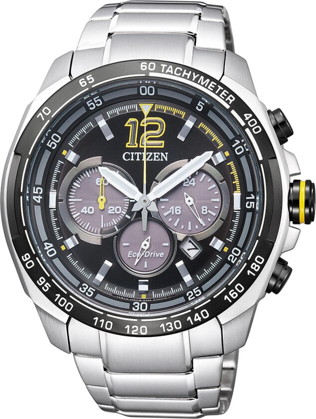 CA4234-51E, Sports Chrono - Herreklokke med gule detaljer - Kvarts - Gul Sort Sølv - Herreklokker - Rustfritt stål - ledd m/pin - Mineral