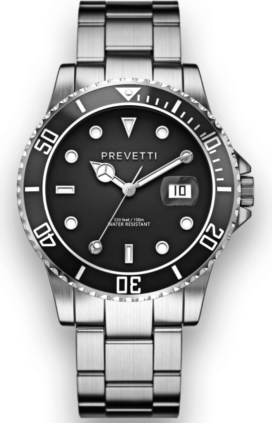 Dykk i elegansens verden med - Prevetti ProDiver PR13000 - Kvarts - Sølv - Herreklokker - Rustfritt stål - ledd m/pin - Mineral