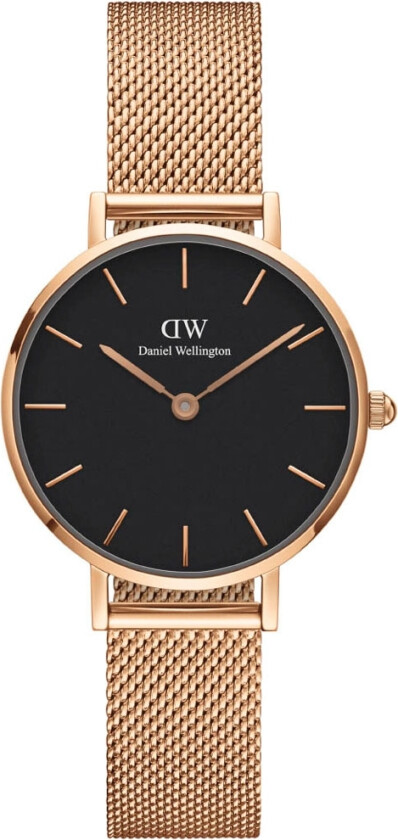Classic Petite 28mm Melrose Gold Black Rose Gold DW00100217 - Kvarts - Rosegull - Dameklokker - Meshlenke - Mineral