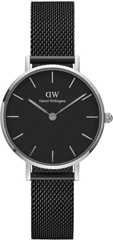 Petite 28mm Ashfield Black Silver DW00100246 - Kvarts - Sølv - Dameklokker - Meshlenke - Mineral