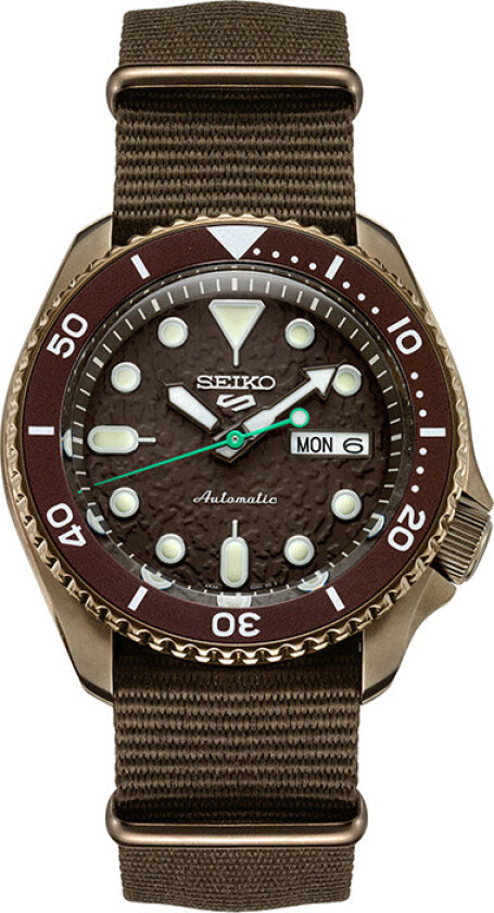 Seiko 5 Sports Sense Style Automatic SRPD85K1 -  Automatisk - Bronse Gunmetal Kobber - Herreklokker - Stoff - Mineral