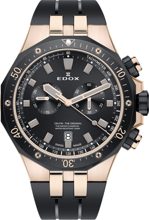 Delfin Chronograph 10109 357RNCA NIRG - Kvarts - Rosegull Sort - Herreklokker - Silikon - Safir
