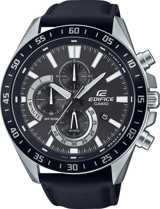 Edifice EFV-620L-1AVUEF - Kvarts - Sølv - Herreklokker - Skinn - Mineral