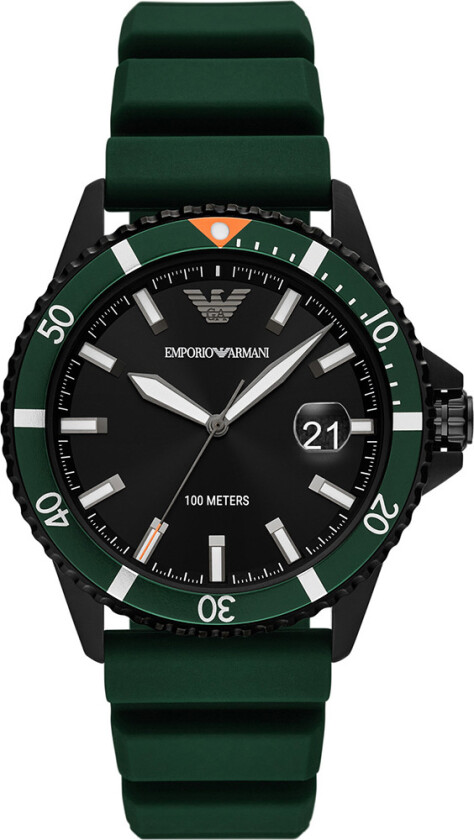 Emporio Armani Mens Diver AR11464 - Kvarts - Sort - Herreklokker - Silikon - Mineral
