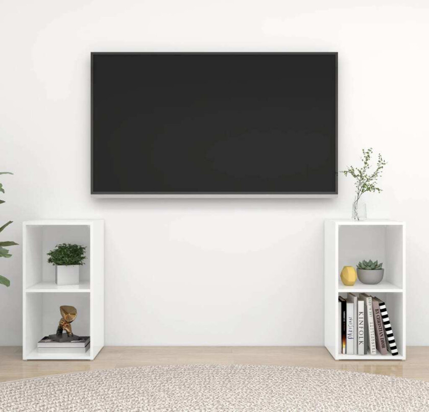 TV-benker 2 stk høyglans hvit 72x35x36,5 cm sponplate
