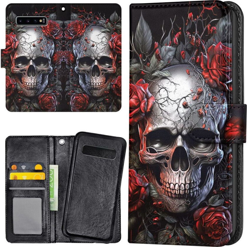 Samsung Galaxy S10 Plus - Lommebok Deksel Skull Roses