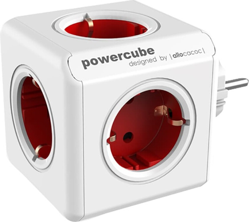 Allocacoc PowerCube original - Strømfordelerenhet - AC 100-240 V - utgangskontakter: 5 - rød