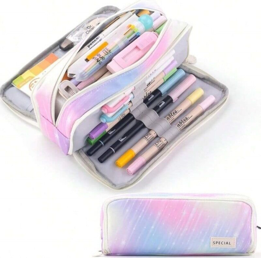 Stort multifunksjonelt blyanthus Tre-roms flerfarget pennal Pr04Kol