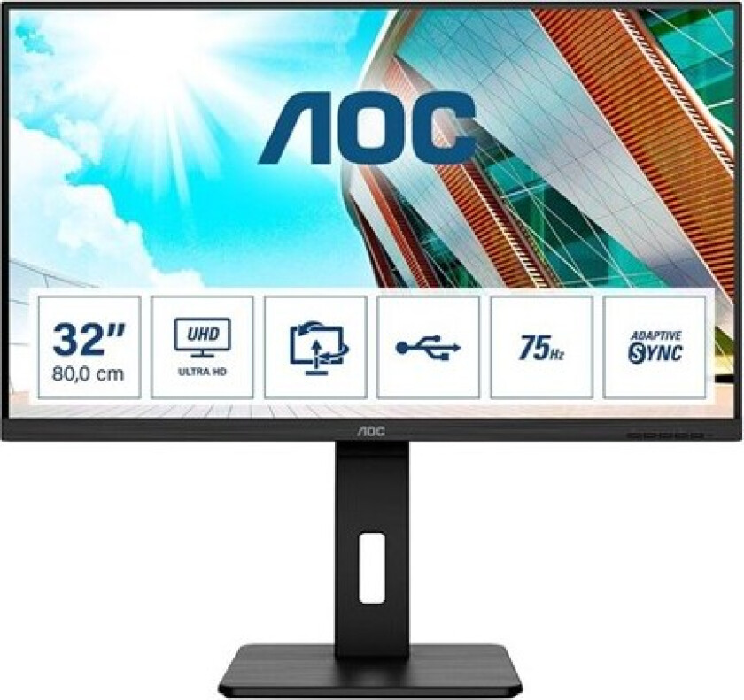 31" AOC U32P2 4K UHD 75Hz Speakers USB Hub - 4 ms - Skjerm