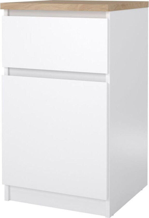 Naia nattbord dør vendbar 1 dør 1 skuff valnøtt dekor hvit høyglans.