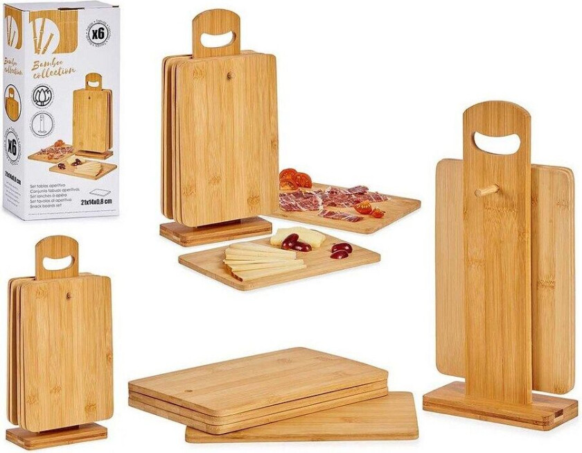 Sett Skjærebrett Med støtte Brun Bambus (6 Deler) (21 x 14 x 0,8 cm)