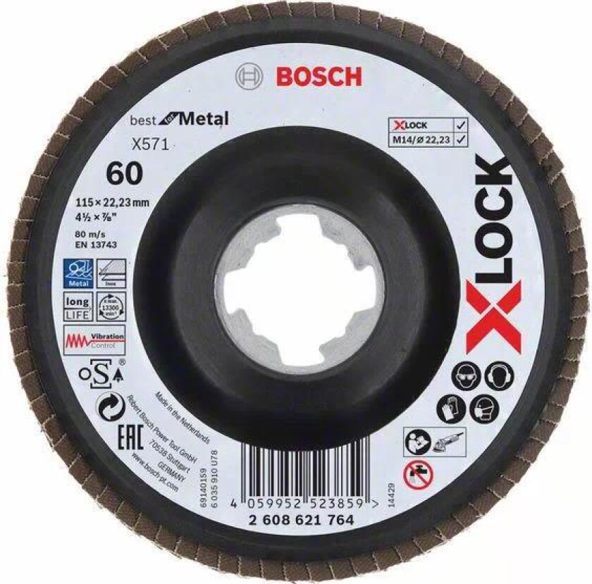 Best for Metal Lamellslipeskive med X-LOCK X571, vinklet 115 mm, G 60