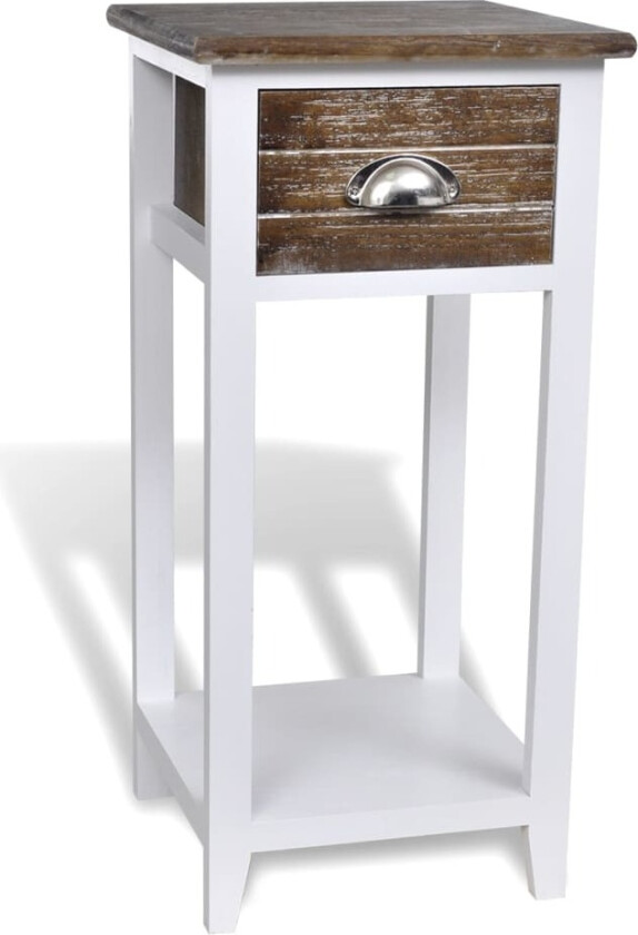 Nattbord med 1 skuff - brun og hvit