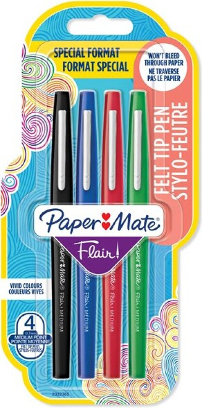 Paper Mate Flair Felt Tip Pens | Medium Point (0.7mm) | Assorted Business Colours | 4 Count
