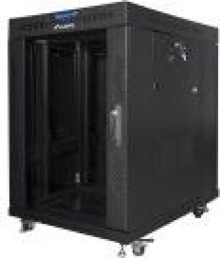 - Rack skap - med 4 kjølevifter, display - svart, RAL 9004 - 15U - 19
