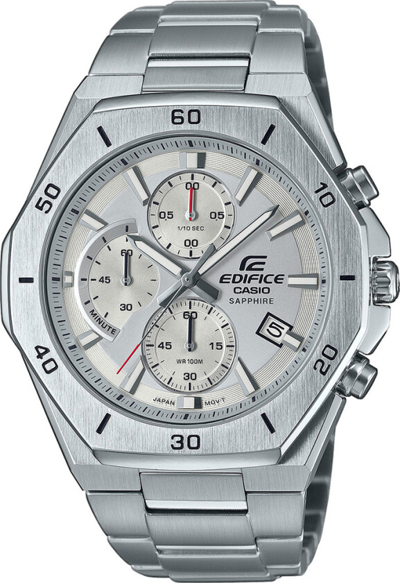 Edifice EFB-680D-7AVUEF - Kvarts - Sølv - Herreklokker - Rustfritt stål - ledd m/pin - Safir