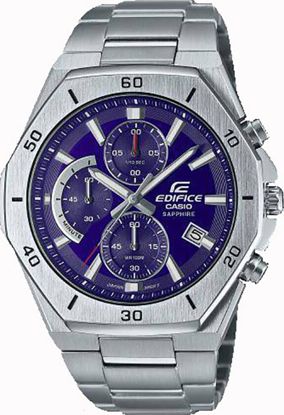 Edifice EFB-680D-2BVUEF - Kvarts - Sølv - Herreklokker - Rustfritt stål - ledd m/pin - Safir