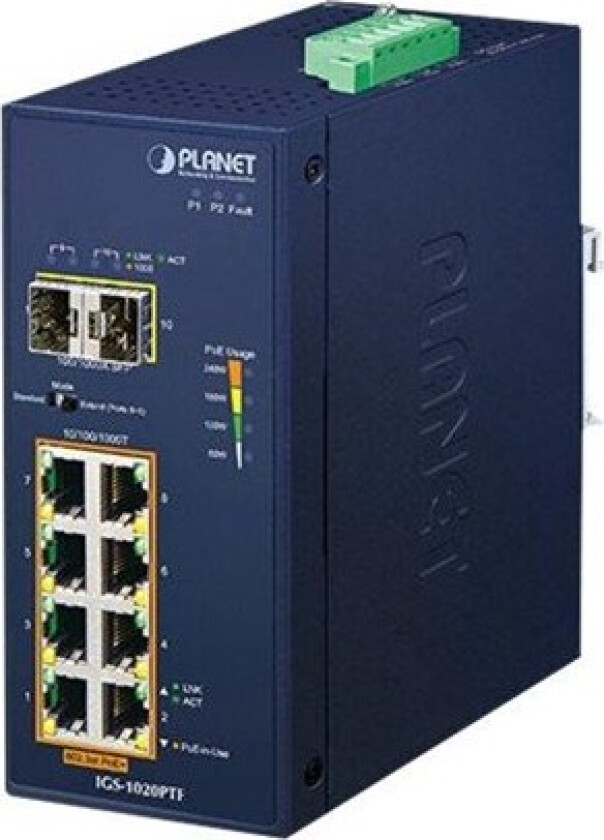 IGS-1020PTF Industrial 8-Port 10/100/1000T 802.3at PoE + 2-Port 100/1000X SFP Ethernet