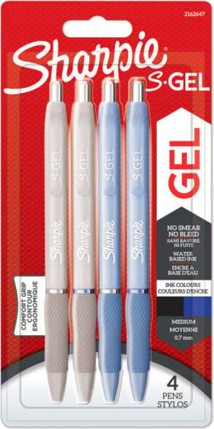 Bilde av S-Gel | Gel Pens | Medium Point (0.7mm) | Frost Blue & White Pearl Barrels | Black & Blue Ink | 4 Count