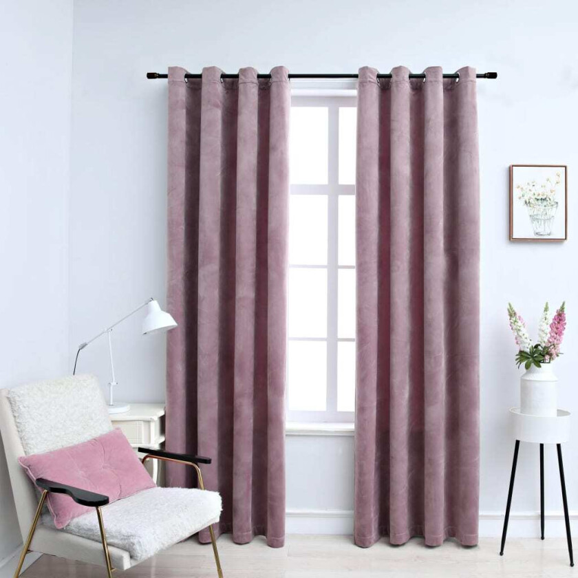 Gardiner med ringer 2 stk fløyel 140x225 cm - antikk rosa
