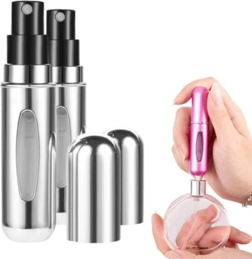2 -pakke mini påfyllings parfymeflaske - sammenleggbare reisebeholdere 5 ml sølv