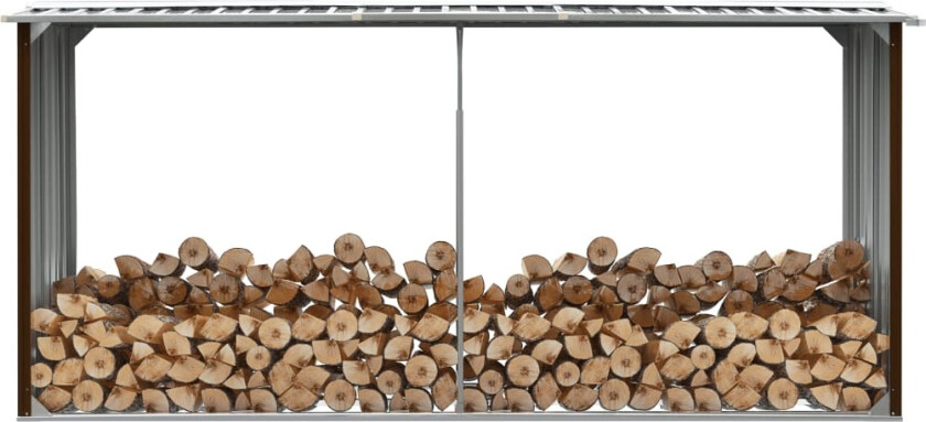 Vedskjul galvanisert stål 330x92x153 cm brun