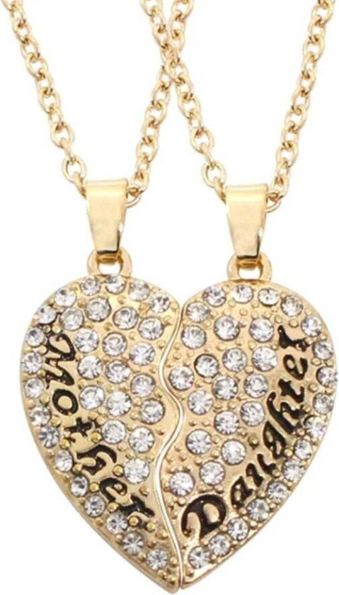 To -del mor og datter halskjede knusende hjertegull