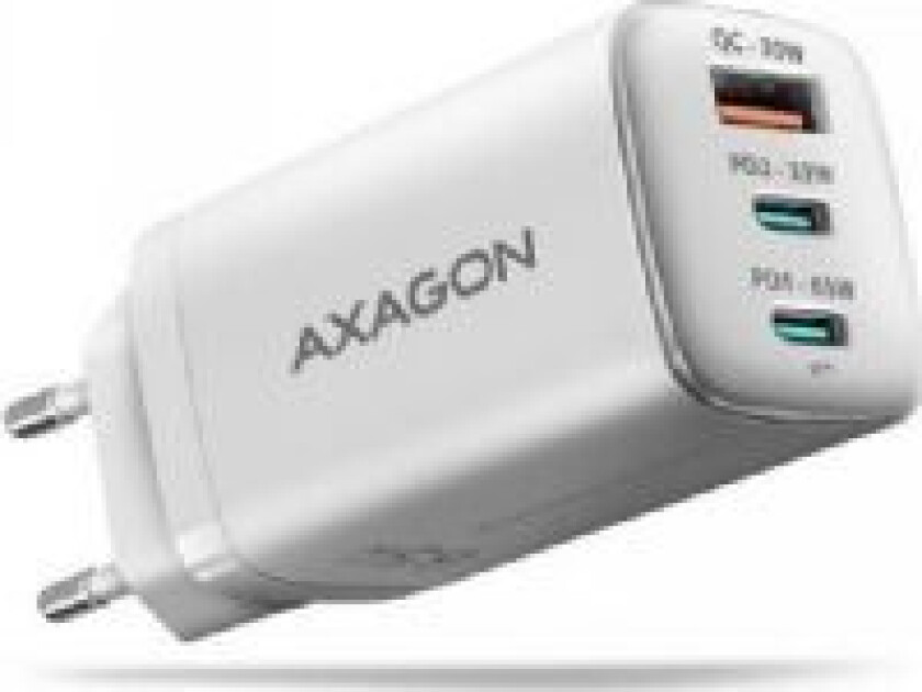 Axagon ACU-DPQ65W lader GaN 65W nettverkslader, 3x port (USB-A + dobbel USB-C) PD3.0/QC4+/PPS/Apple, hvit