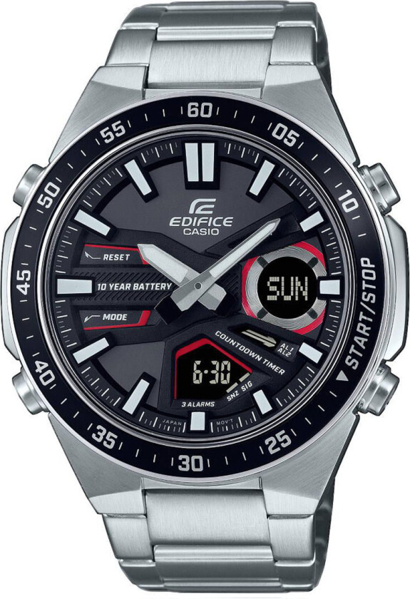 Edifice EFV-C110D-1A4VEF - Anadigi - Sølv - Herreklokker - Rustfritt stål - ledd m/pin - Mineral