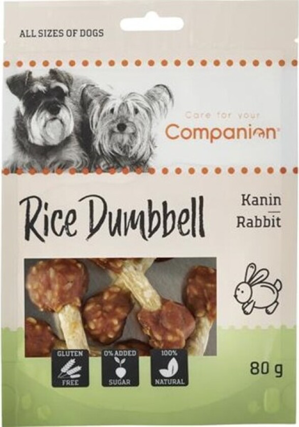 Rabbit Rice Dumbell Godbiter til hund 80 g