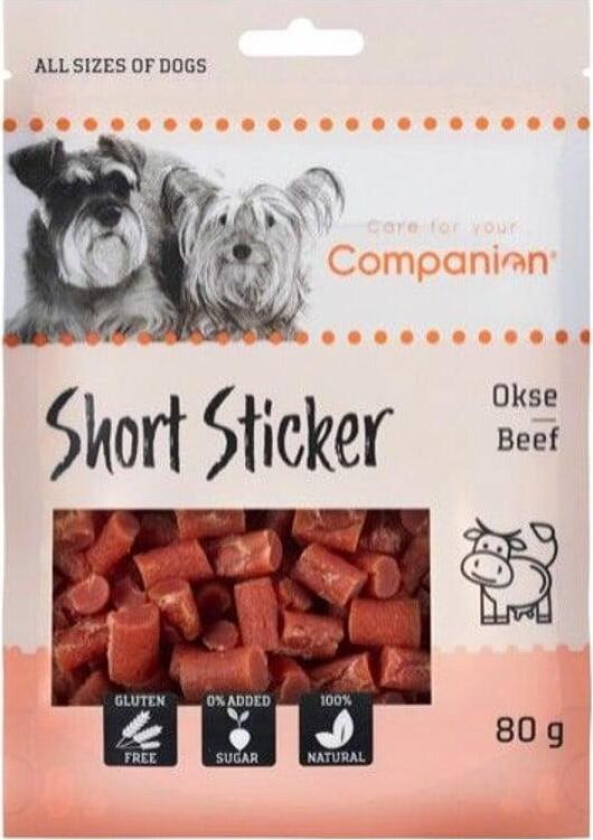 Short Beef Sticker Godbiter til hund 80 g