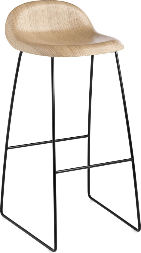 3d Bar Stool, Unupholstered, Black Sledge Base, Top - Oak