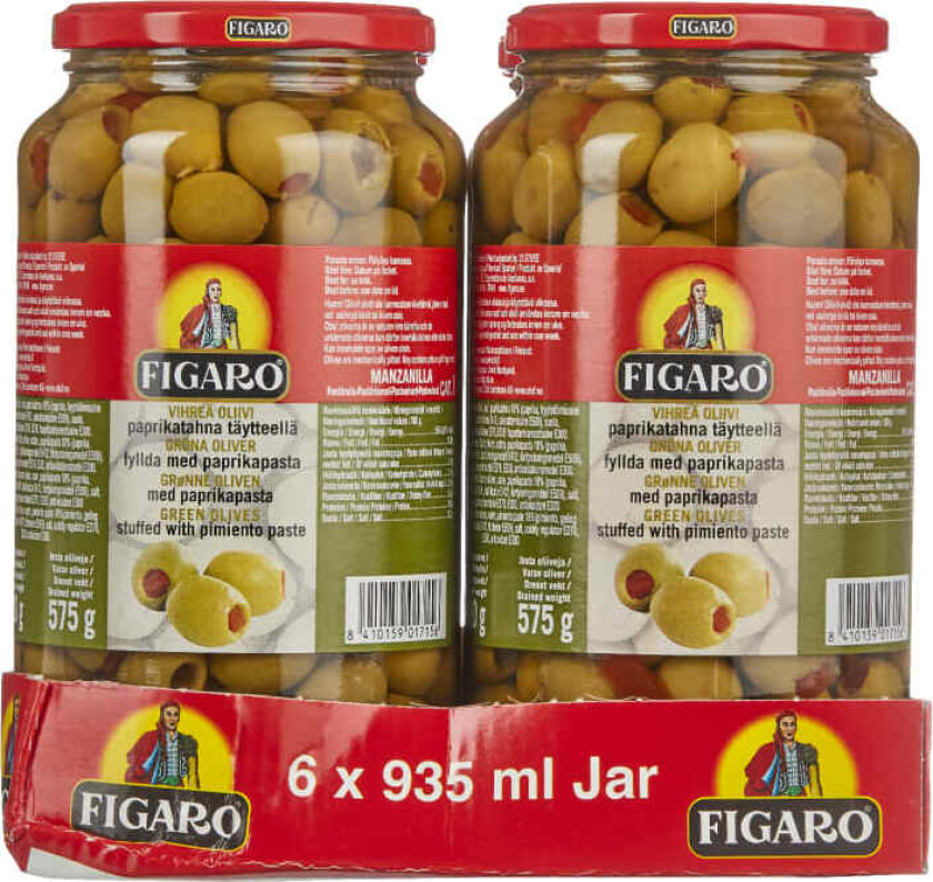 Figaro Grønne Oliven med Paprika 920g
