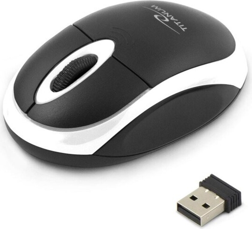 TITANUM WIRELESS OPTICAL MOUSE 2.4GHz 3D USB VULTURE WHITE - Ergonomisk mus - Optisk - 3 knapper - Svart