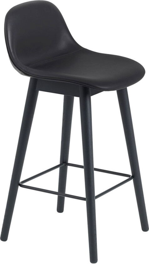 Fiber Bar Stool W. Backrest Wood Base 65 cm Refine Leather Black / Black