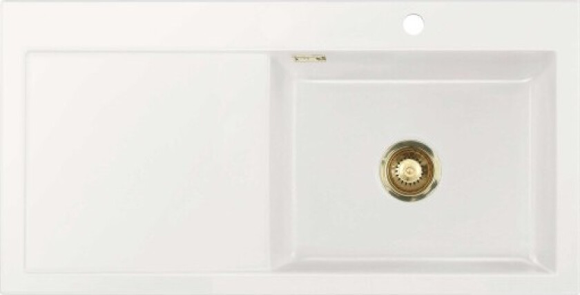 Mera 100SL kjøkkenvask, 97x48 cm, hvit/messing