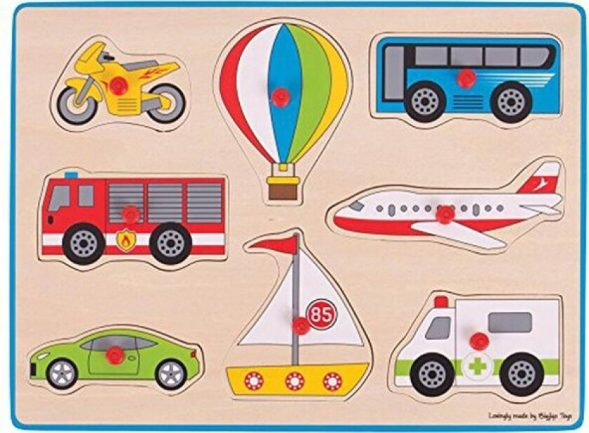 Wooden Stud Puzzle Vehicles 8 pieces. Tre
