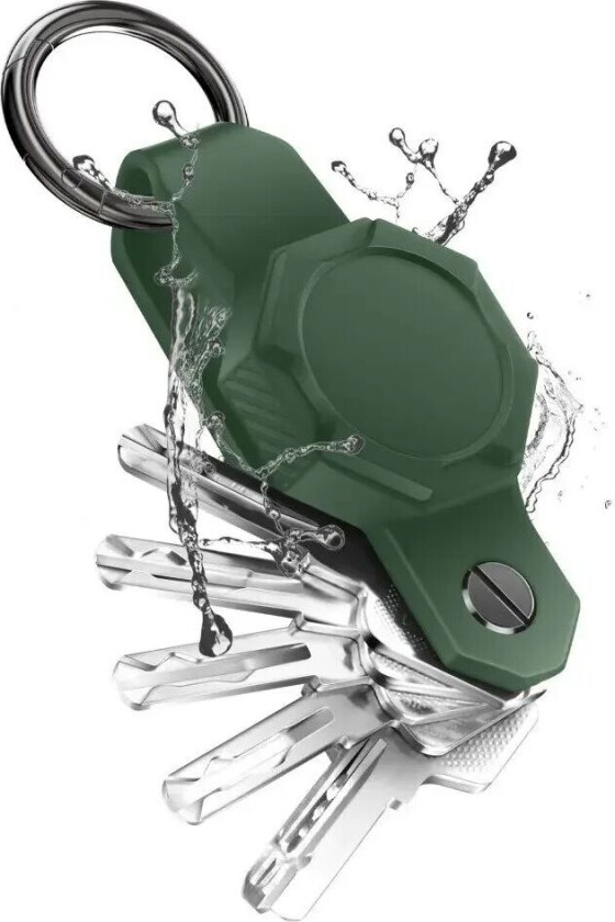 AirTag Silikondeksel m. Rund Karabinkrok og Nøkkeloppbevaring - Grønn