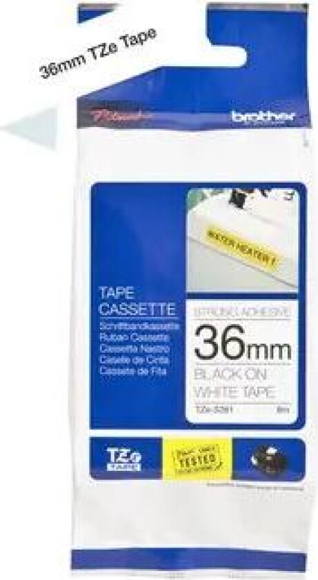 Tape 36mm Tze-s261 Svart/hvit Ekstra Sterk
