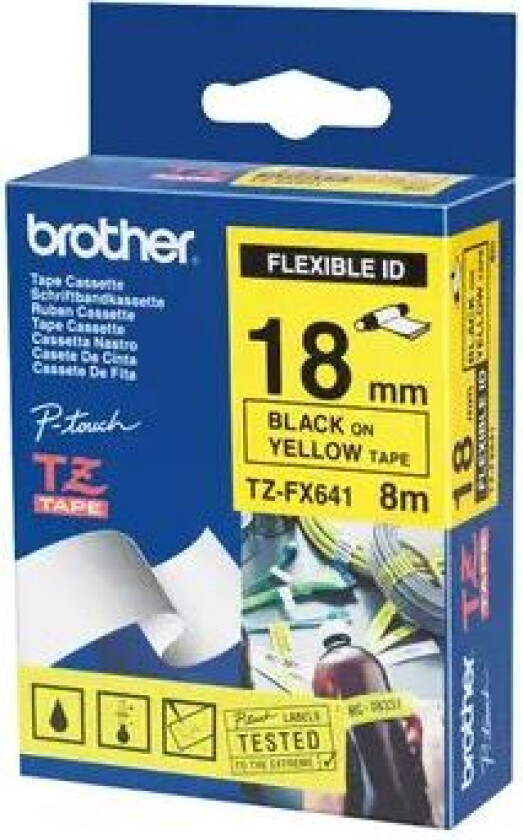 Tape 18mm Tze-fx641 Svart/gul Fleksibel