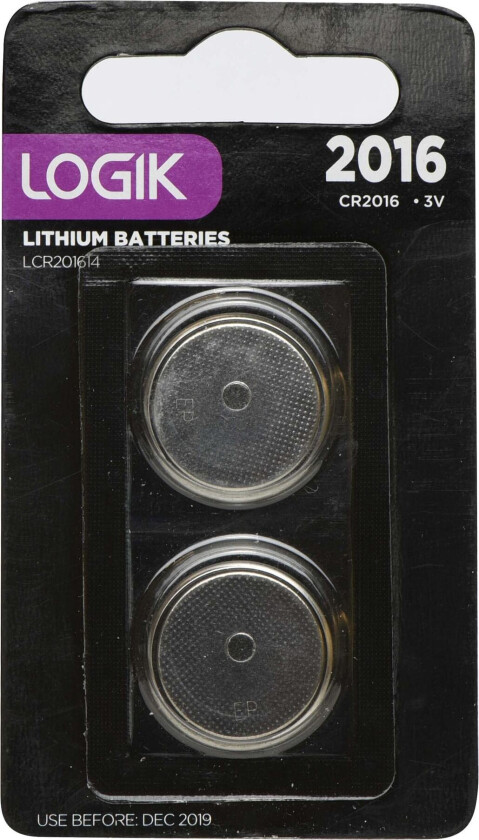 knappcellebatteri CR2016 (2 stk)