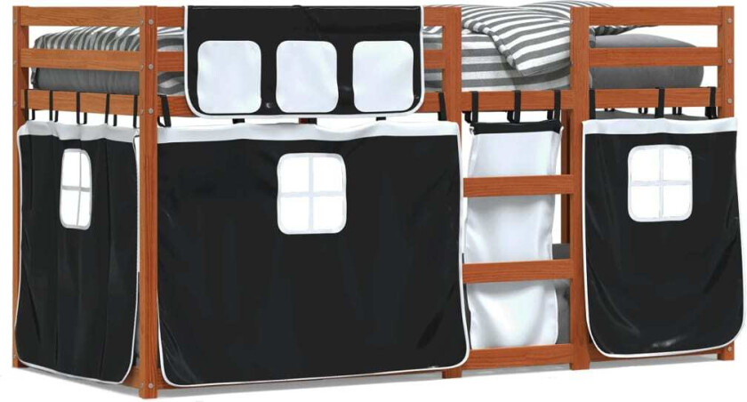 Køyeseng med gardiner hvit og svart 90x190 cm heltre furu